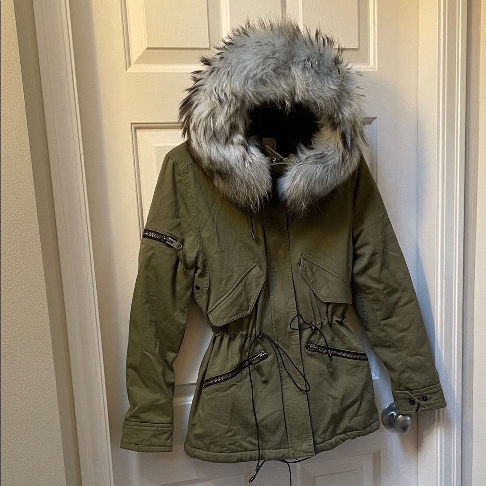 SAM. Olive Utility Jacket with detachable Fur lining Hood